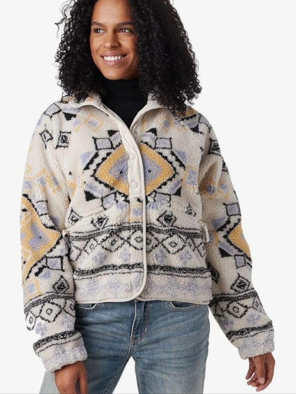 Free People Rocky Ridge Sherpa Jacket  Aztec Print in Cream, Yellow & Light Blue